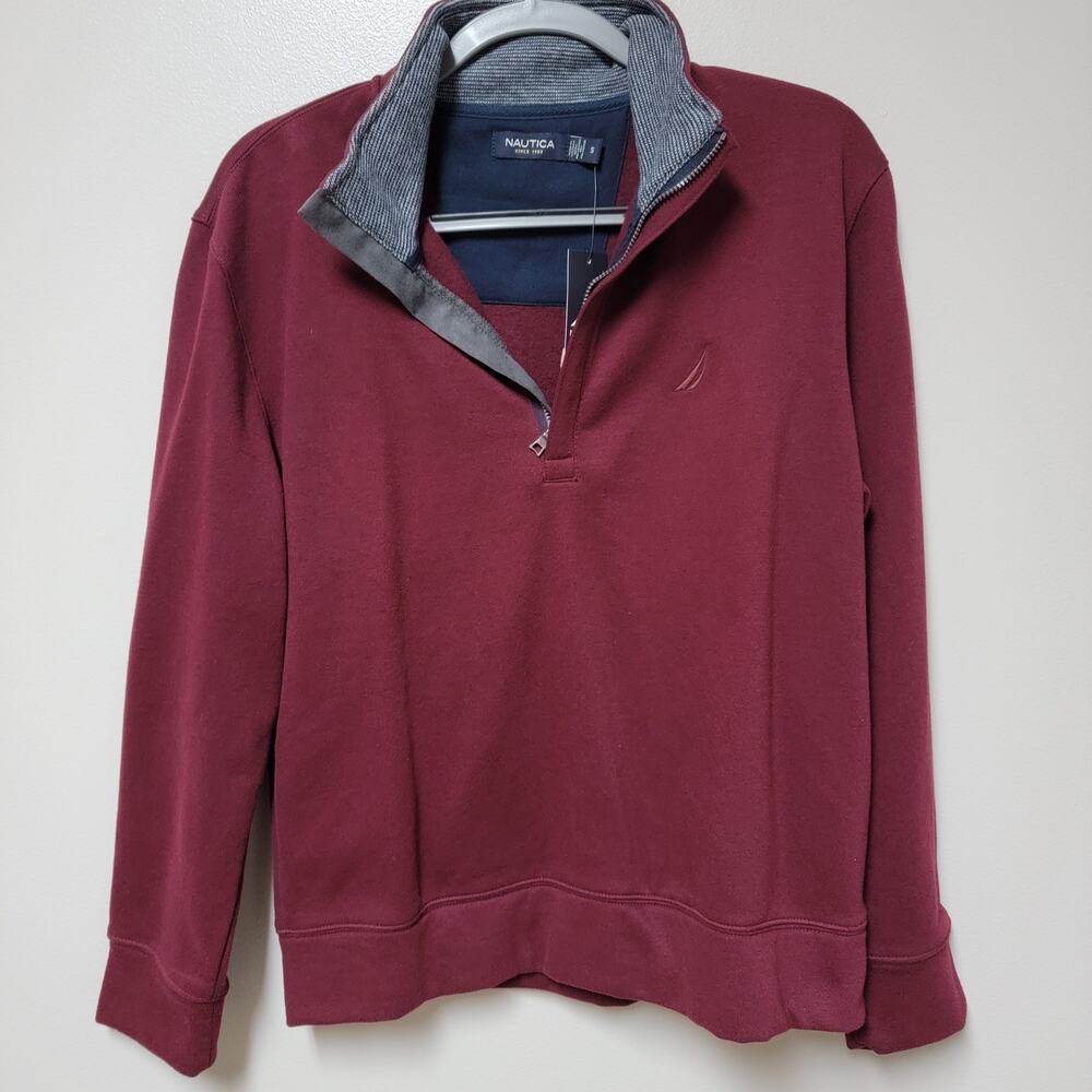 NWT Nautica  Quarter Zip Burgundy Sweatshirt Size Small